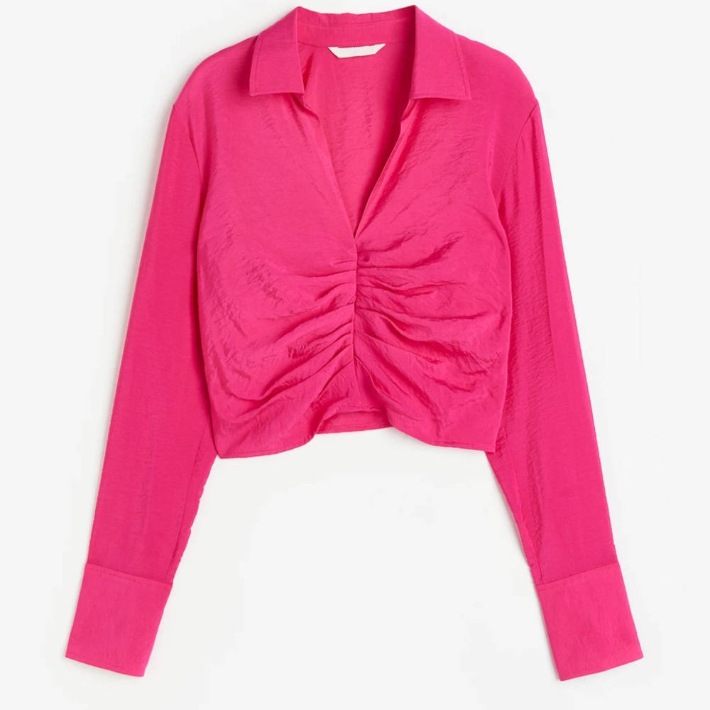 H&M Hot Pink Cropped Blouse with Collar